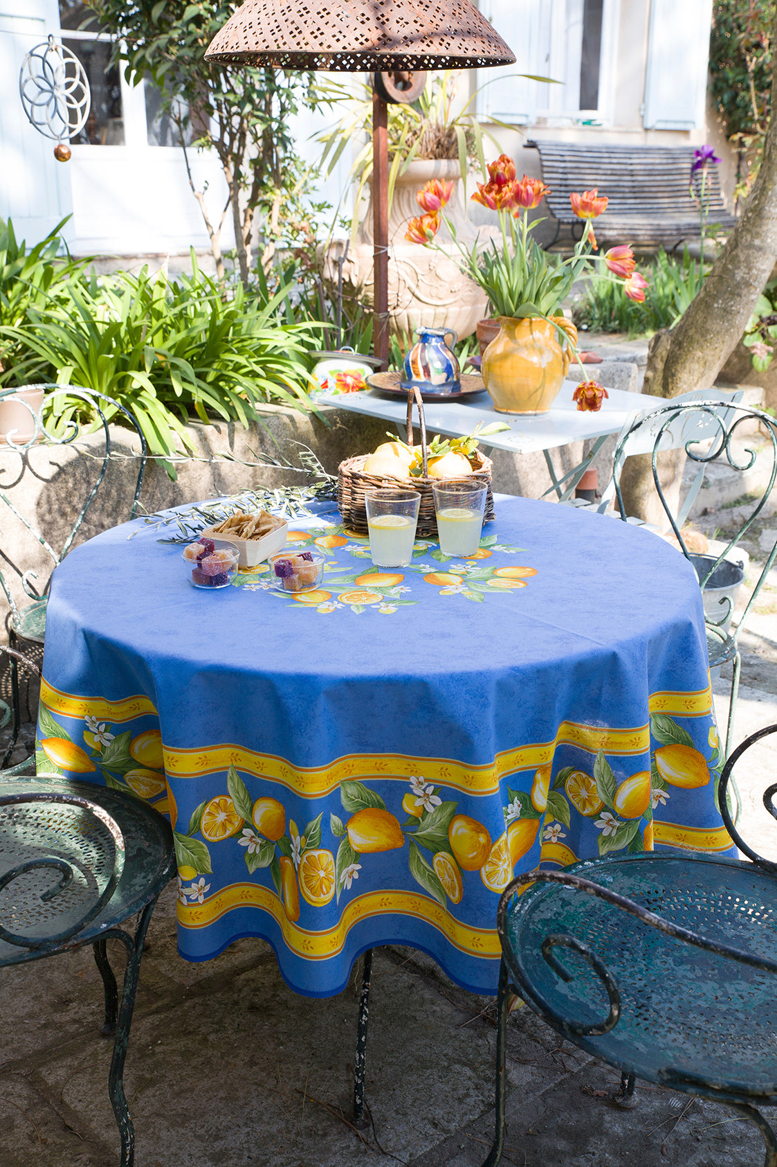 Cotton Tablecloth - Citron - blue - Jenny's Linens