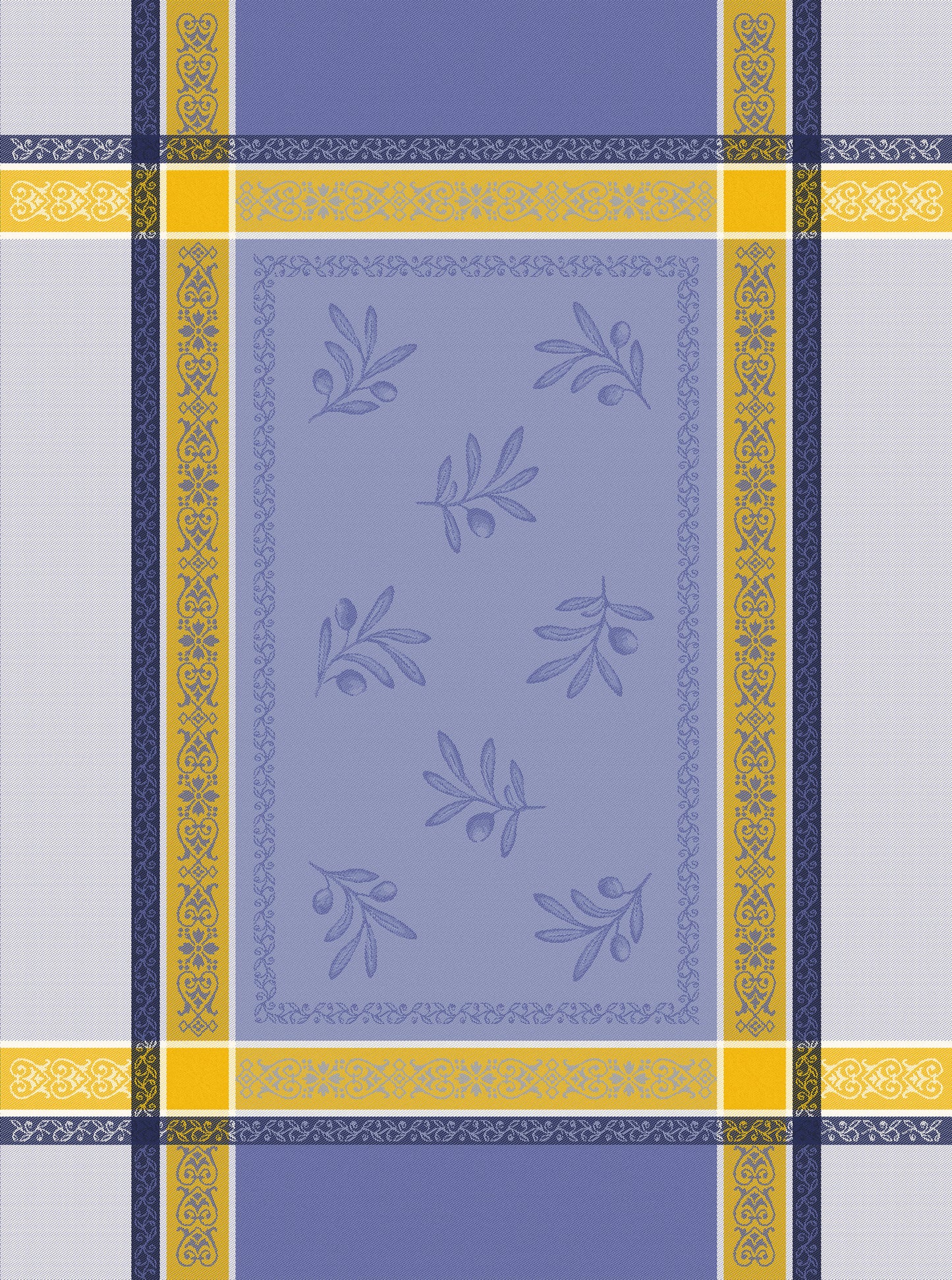 Cotton Jacquard Teatowel - Blue/yellow Olivia pattern - Jenny's Linens