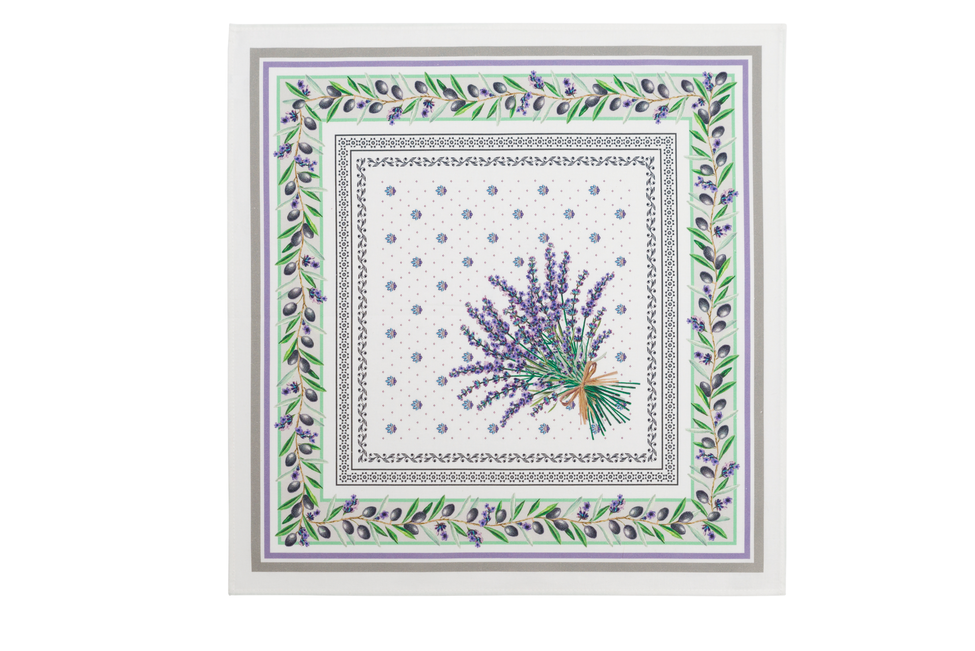 Cotton Serviette (Napkin) Lauris Olive/Lavender - Jenny's Linens