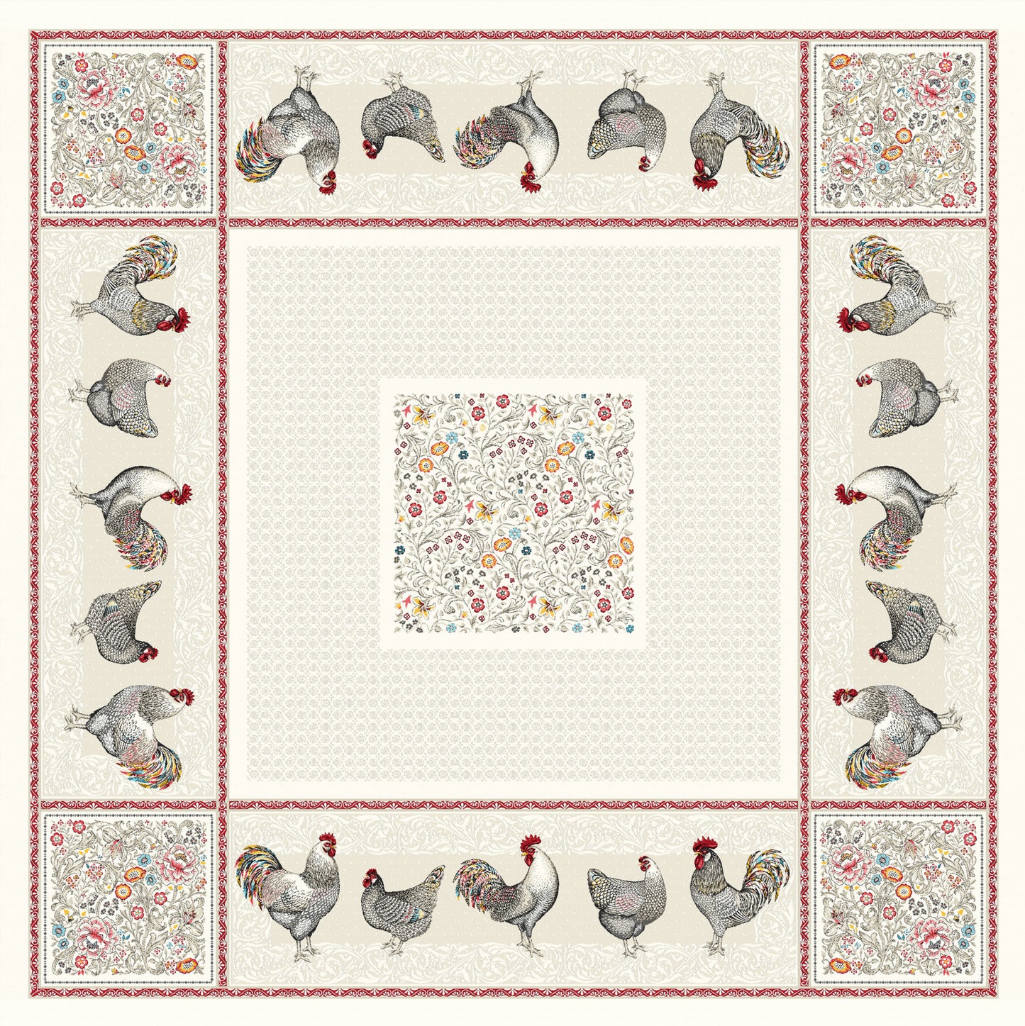 Embroidered Jacquard Tablecloth - Hens - Jenny's Linens