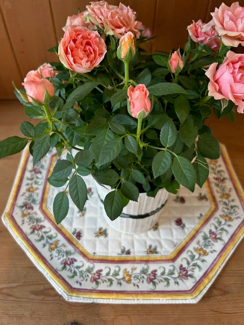 Octagonal Cotton Quilted placemat, Rose/Ecru