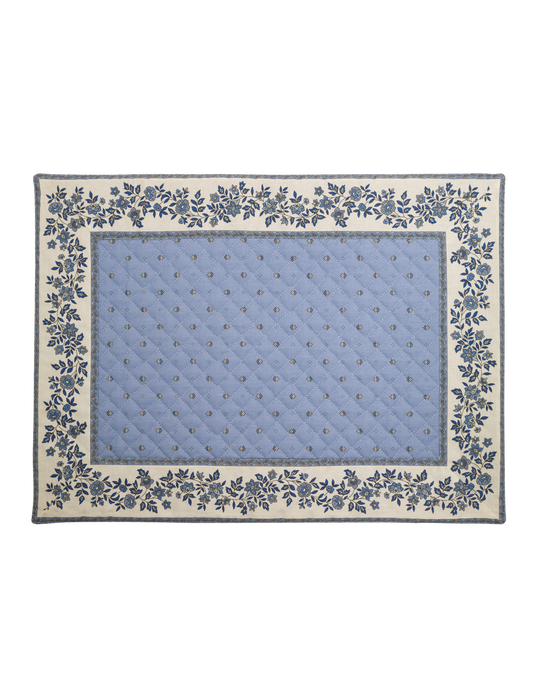 Quilted Cotton Placemat Blue/Ecru with Floral Border