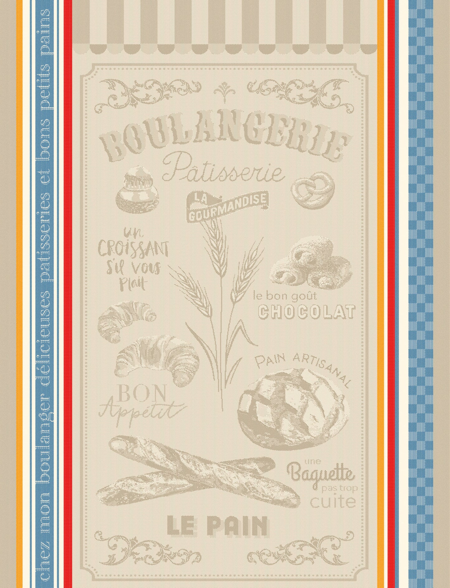 Cotton Teatowel - Boulangerie design on linen background