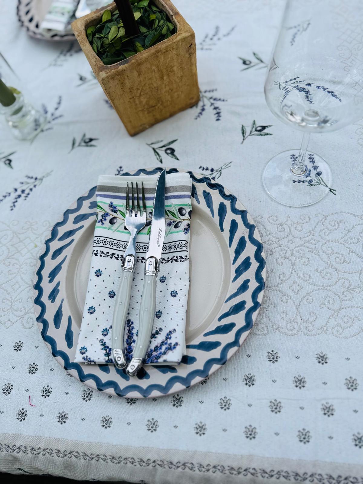 Jacquard Embroidered Tablecloth - Castillon Linen/Lavender (145cm Square)