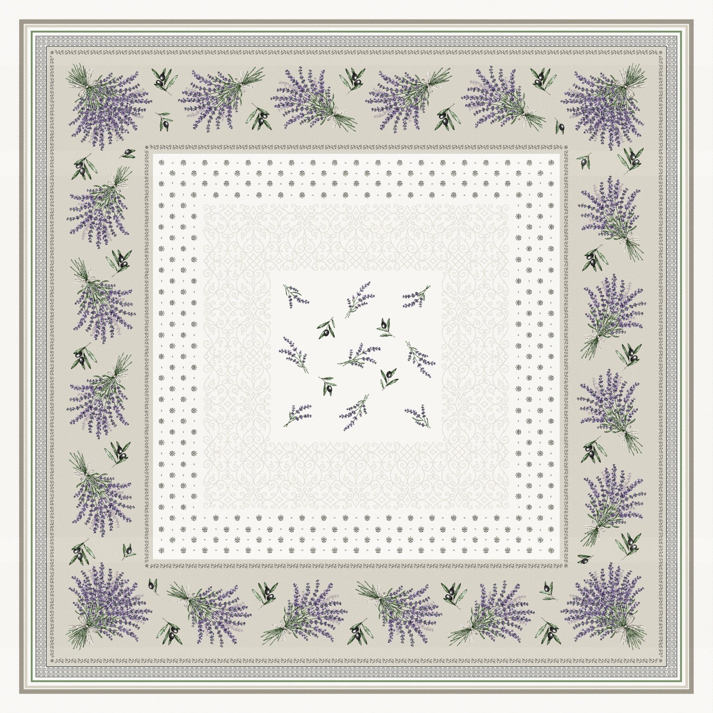 Jacquard Embroidered Tablecloth - Castillon Linen/Lavender (145cm Square)