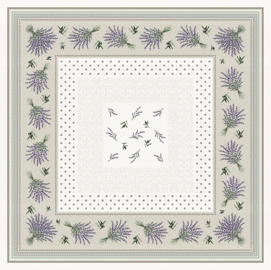 Jacquard Embroidered Tablecloth - Castillon Linen/Lavender (145cm Square)