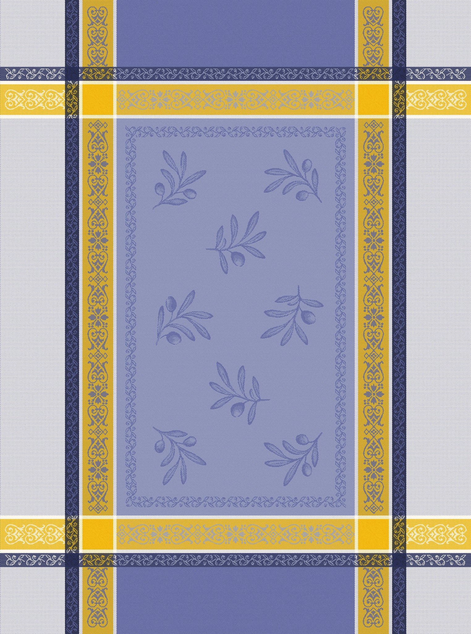 Cotton Jacquard Teatowel - Blue/yellow Olivia pattern - Jenny's Linens 