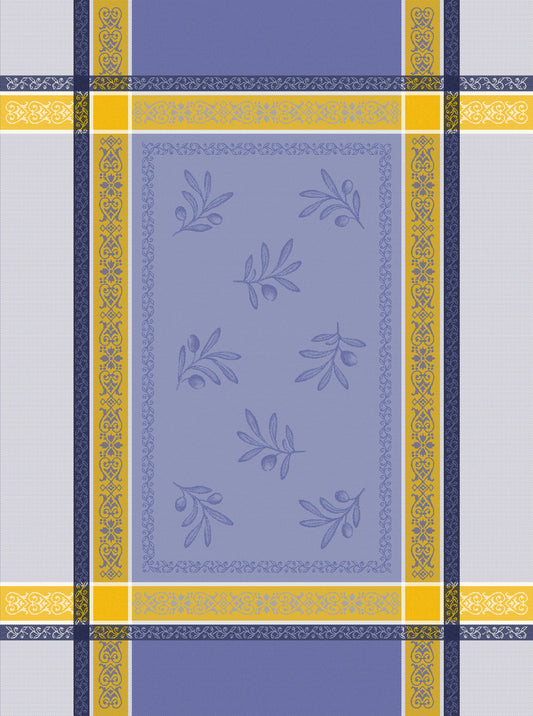 Cotton Jacquard Teatowel - Blue/yellow Olivia pattern - Jenny's Linens 