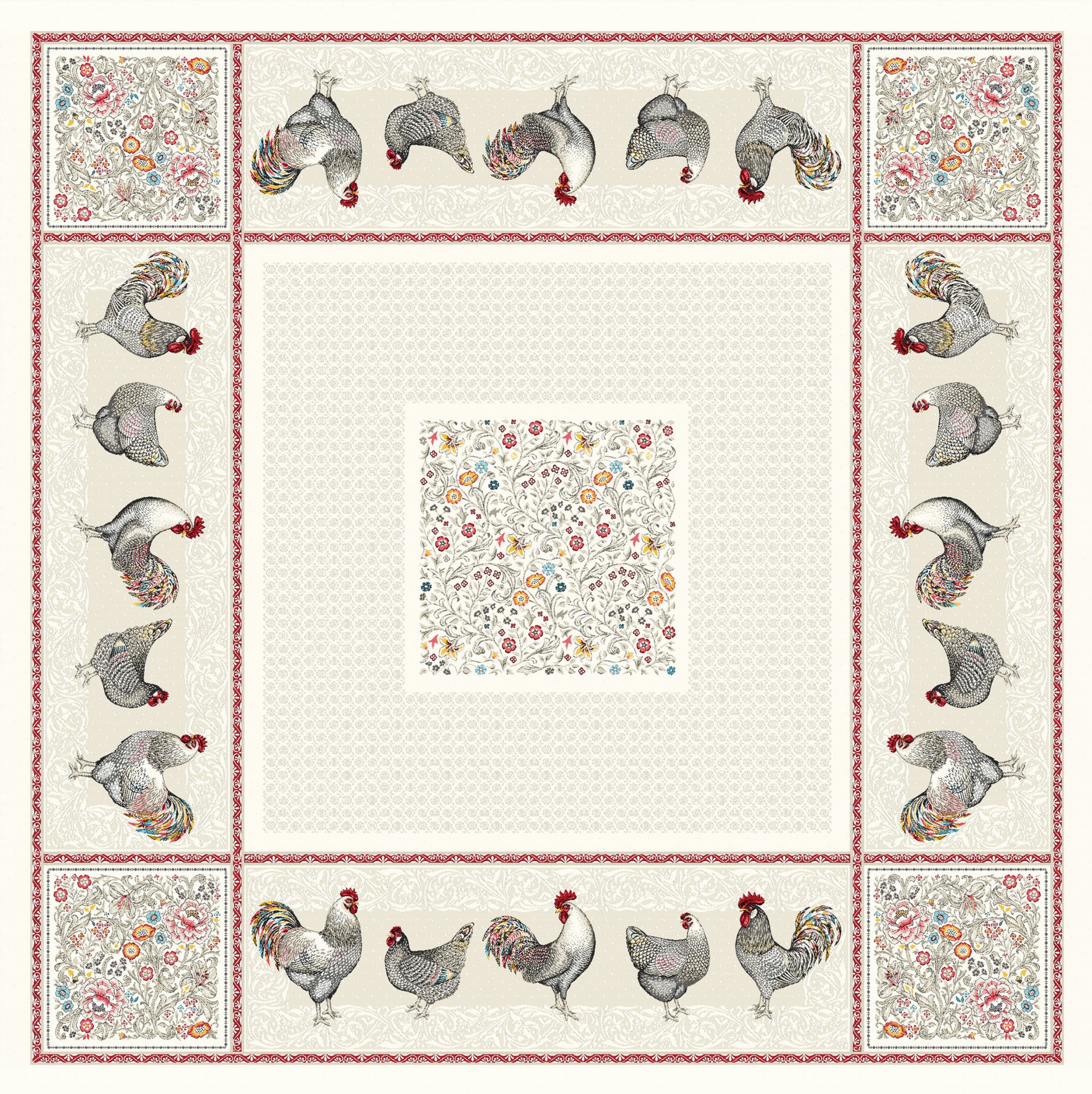 Embroidered Jacquard Tablecloth - Hens - Jenny's Linens 