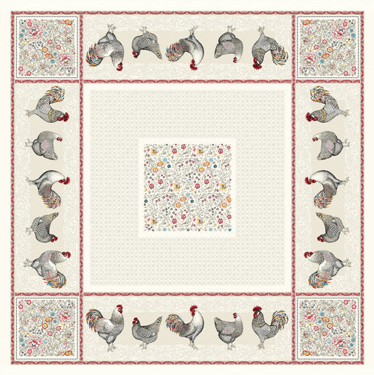 Embroidered Jacquard Tablecloth - Hens - Jenny's Linens 