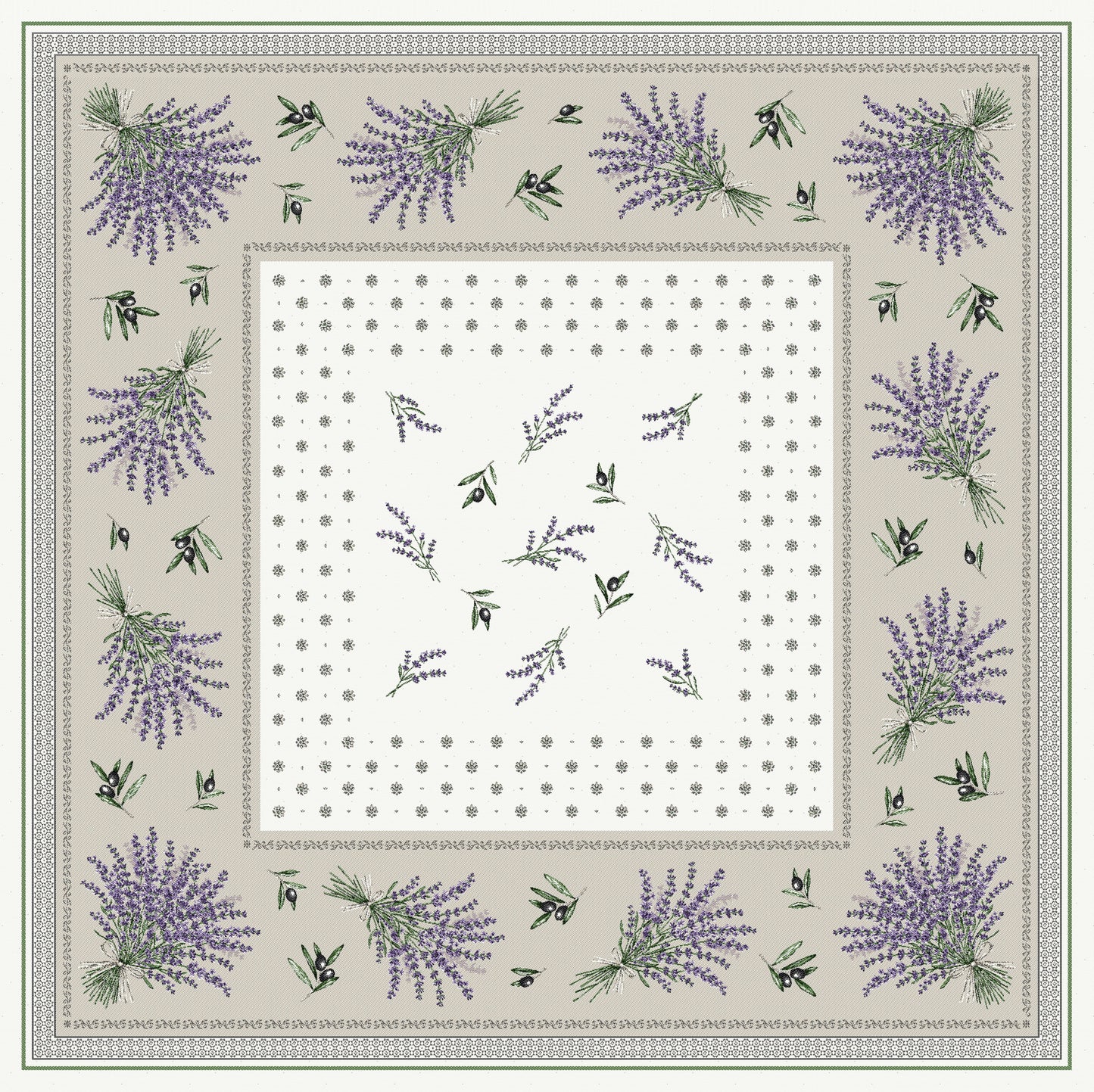 Jacquard Castillon Linen/Lavender Design Table Cover 100 x 100cm - Jenny's Linens 