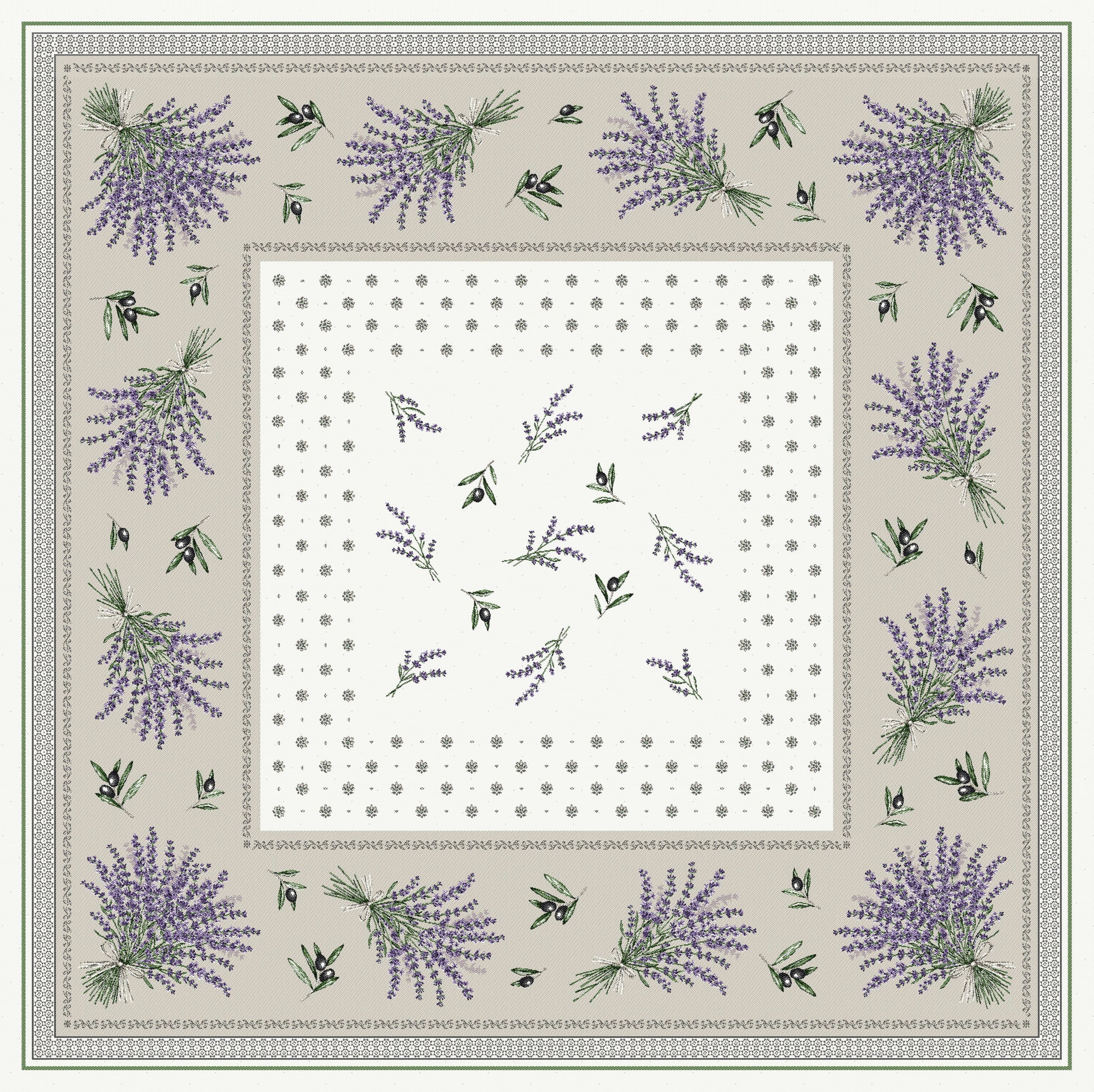 Jacquard Castillon Linen/Lavender Design Table Cover 100 x 100cm - Jenny's Linens 