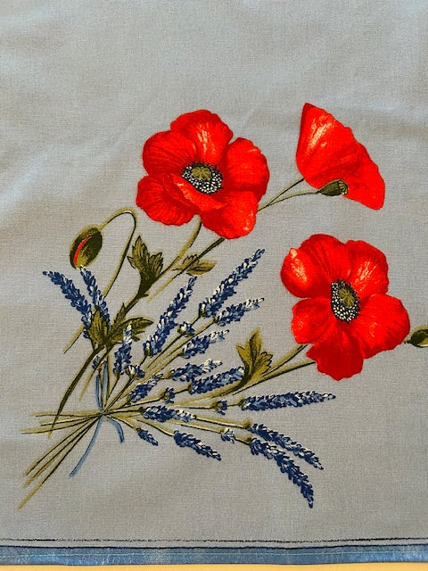 Cotton Serviette (Napkin) Poppies Design in Blue with Red Poppies