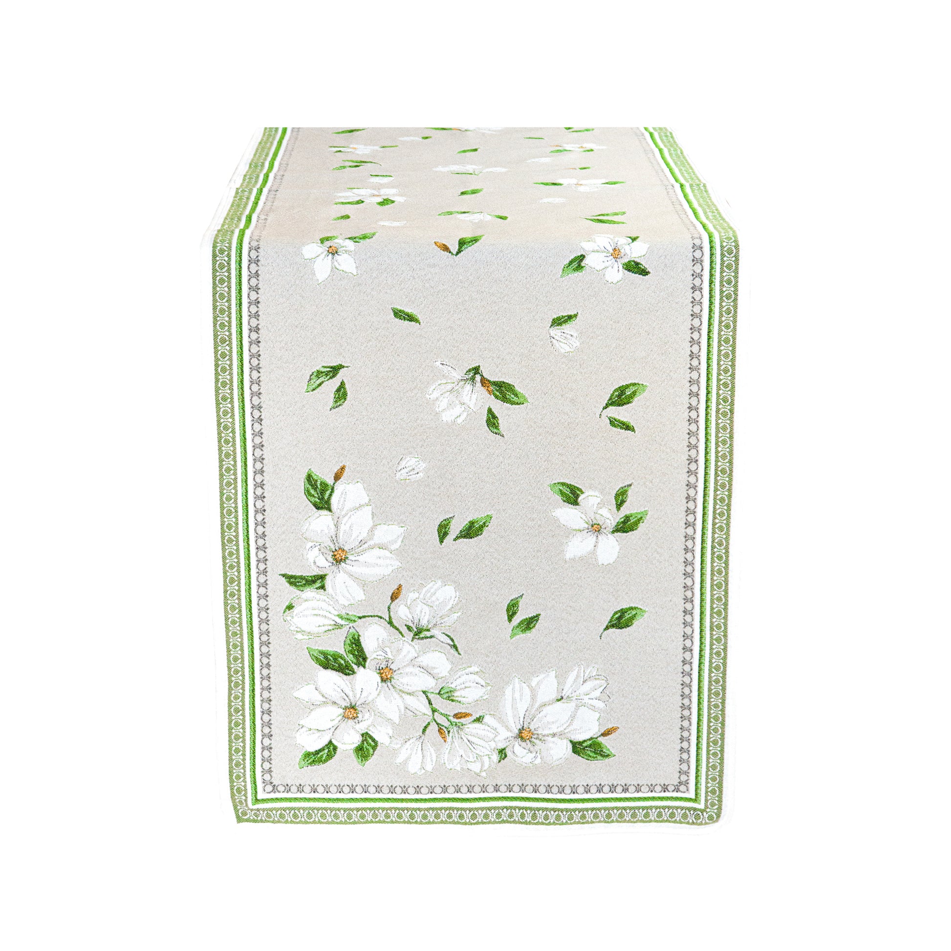 Table Runner 170x 50cm Magnolia Design - White - Jenny's Linens 