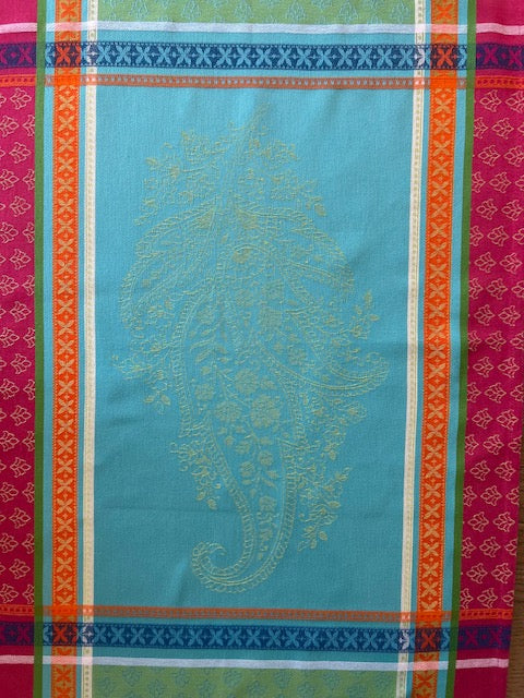 Cotton Jacquard Teatowel, Turquoise/Fuschia