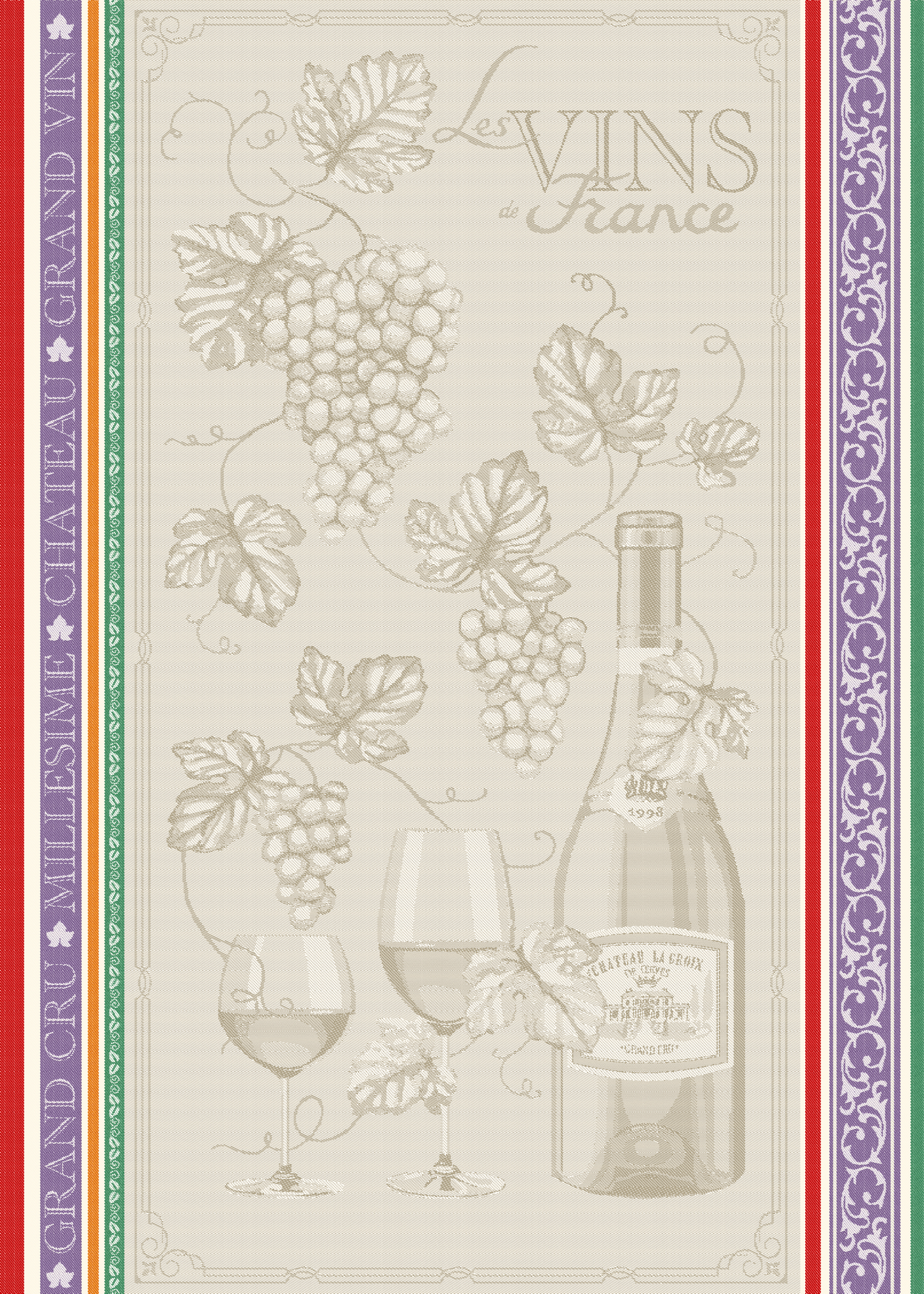 Cotton Jacquard Teatowel 'Syrah Vin' Design