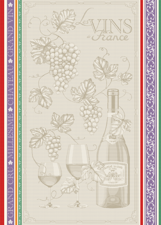 Cotton Jacquard Teatowel 'Syrah Vin' Design